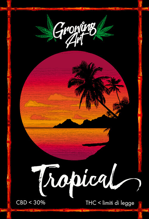 Cannabis light legale cbd, growing art tropical etichetta